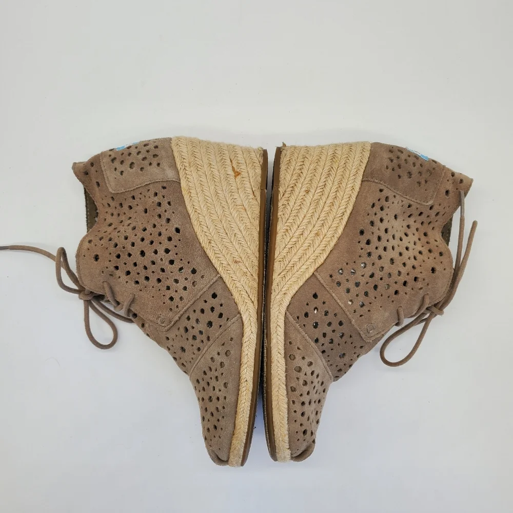 Toms Suede Desert Espadrille Wedge Heel Bootie Size 7.5 Tan